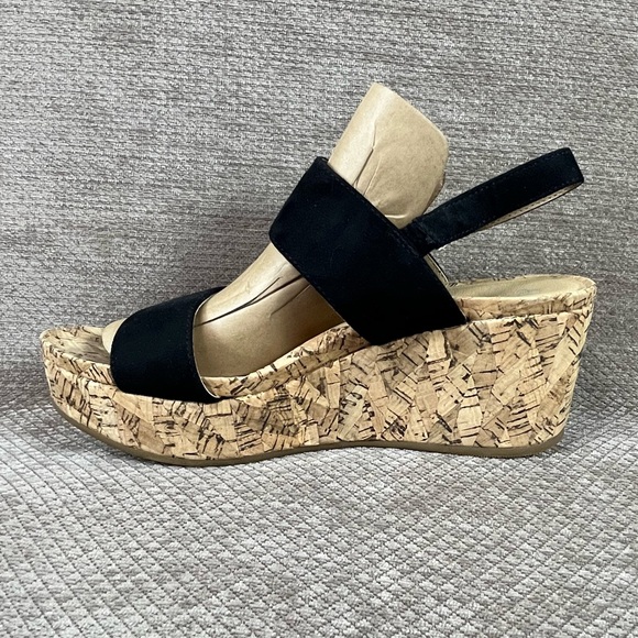 Andrew Geller Jolene Black Wedge Shoes with Cork-Style Sole Sandals size 8 EUC - Picture 5 of 15